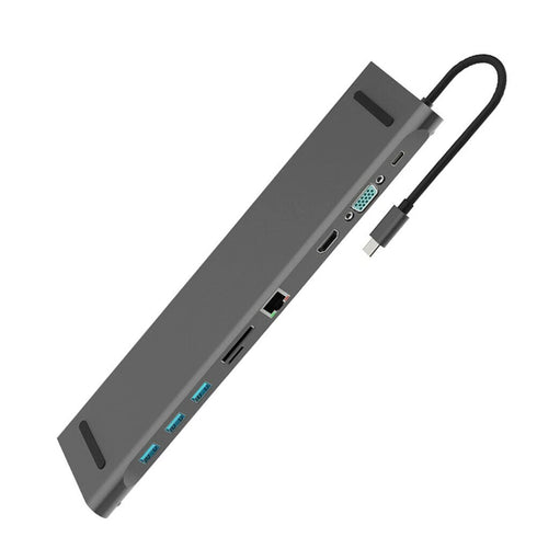 Type-C Hub 10 in 1 Type C to HDMI VGA 3*USB-3.0 /RJ45 Gigabit Ethernet PD SD/TF Hub